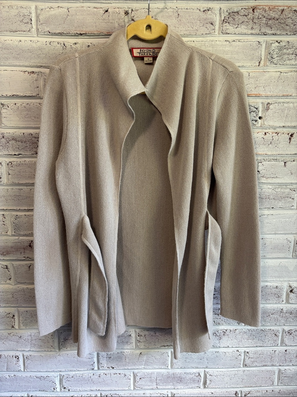Beyond Threads Women's Open-Front Light Taupe Sweater Size Small